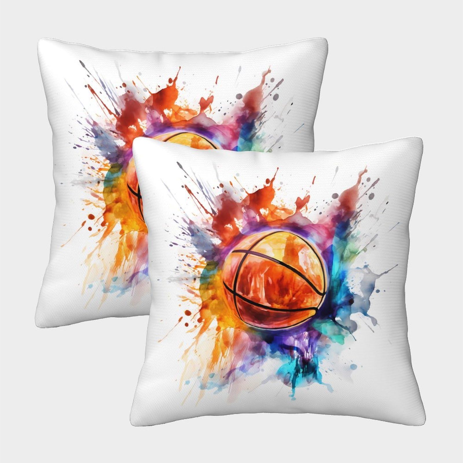 QFVANSIYO Vibrant Sport 3D Printed Basketball Pillowcase Microfiber Bedroom Decor Basketball Pillow Cover for All Ages 45x45cm