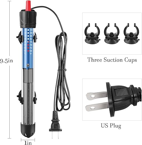Miniatura 2 de FEDOUR Calentador sumergible de acuario de 50 W, 100 W, 300 W, calentador de agua de vidrio ajustable para tanque de peces y tortugas de 5 a 70