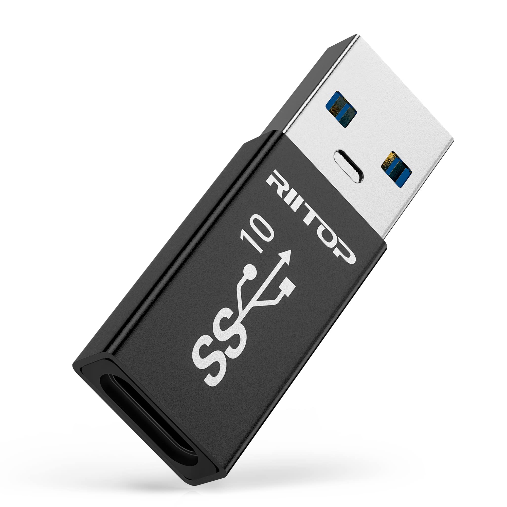 RIITOP USB 3.1 A to C Adaptor [Double-Side 10Gbps], USB Type C Female to A Male Connector (Upgraded) [Black]