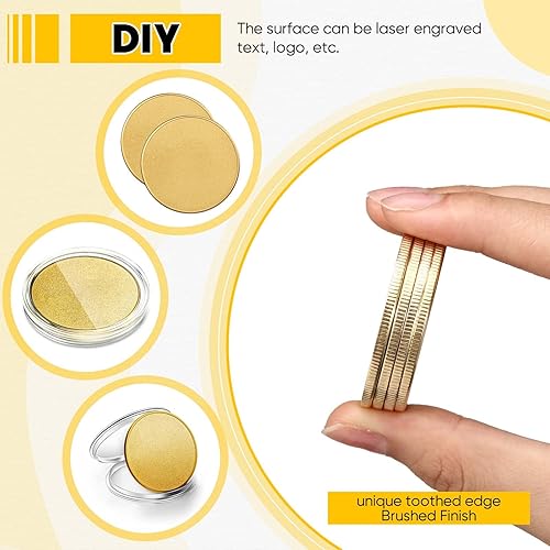 Miniatura 3 de Yinkin 30 monedas de desafío en blanco para grabar espacios en blanco, bordes roscados de 1.575 in con caja de protección acrílica, moneda de