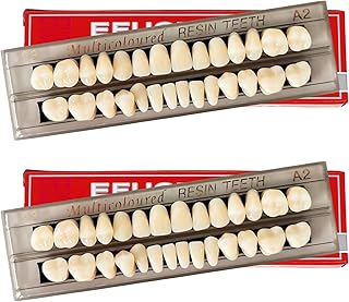 56 Pieces False Teeth, 2 Sets Whole Teeth Synthetic Polymer Denture Teeth, 23 Shade