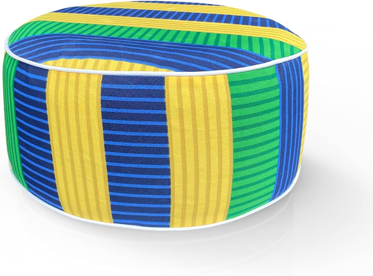 Outdoor Inflatable Ottoman Round 53x53x23 cm Yellow and Green Stripe Pattern Patio Foot Stools