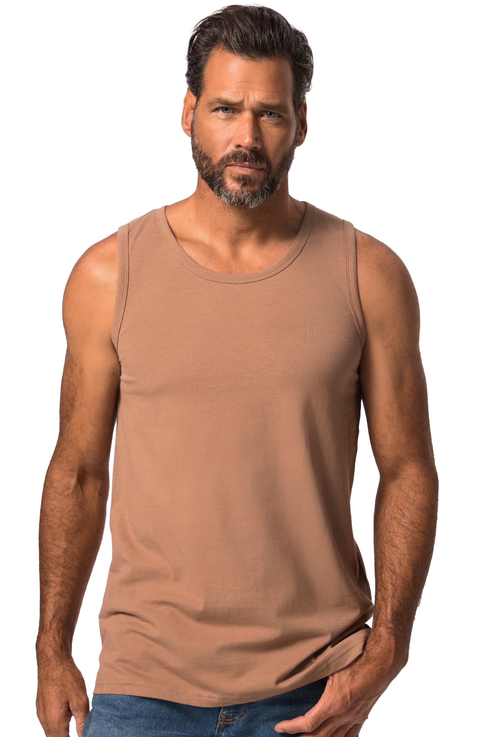 JP 1880, Mens Plus Size Tank Top, Light Brown, XXXXXXL