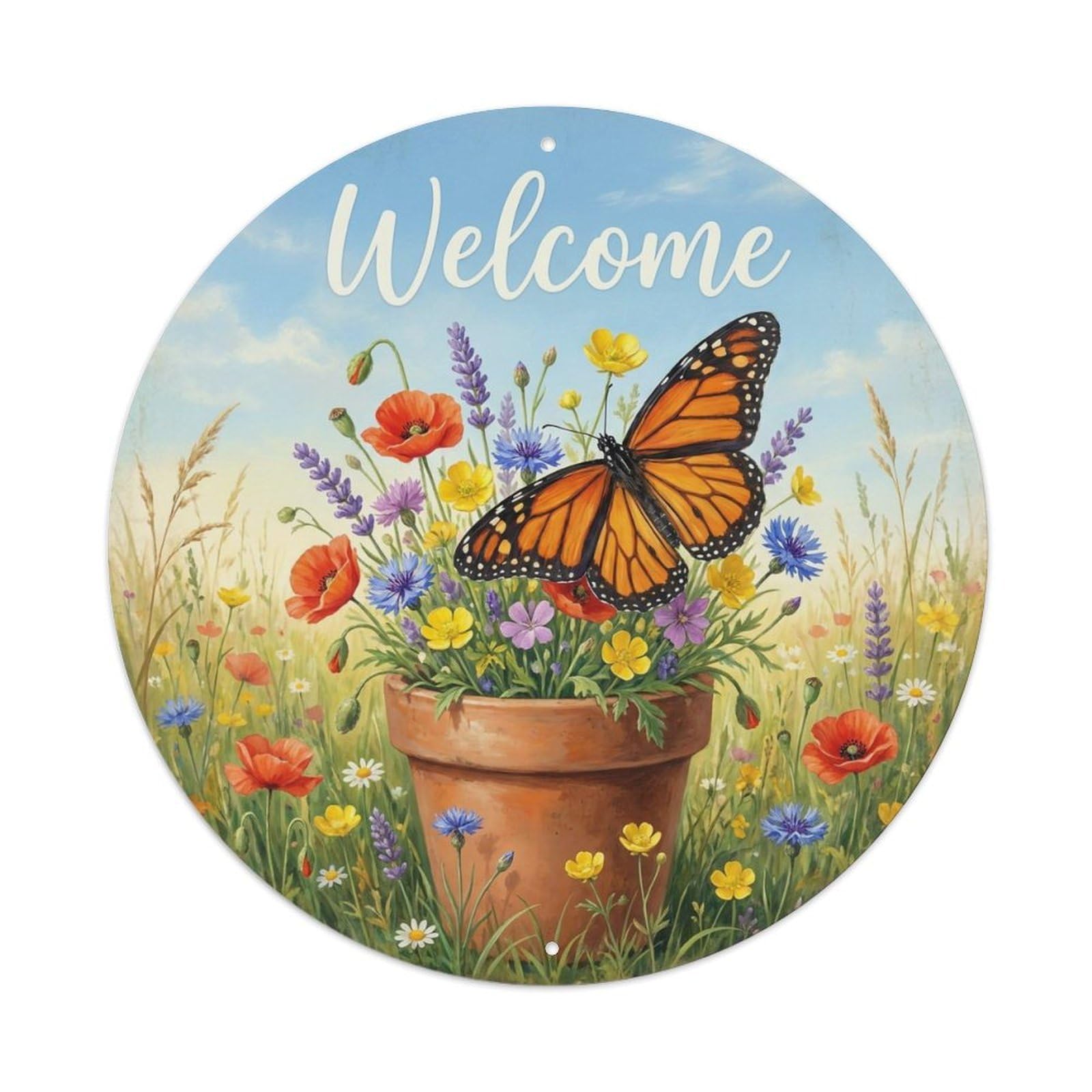Okahys 8X8inch(20X20cm) Welcome Butterfly Wildflower Metal Tin Sign