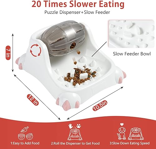 Miniatura 3 de Origintek Cuencos de alimentación lenta 2 en 1 y rompecabezas de golosinas para perros inteligentes, juguetes interactivos para mantenerlos