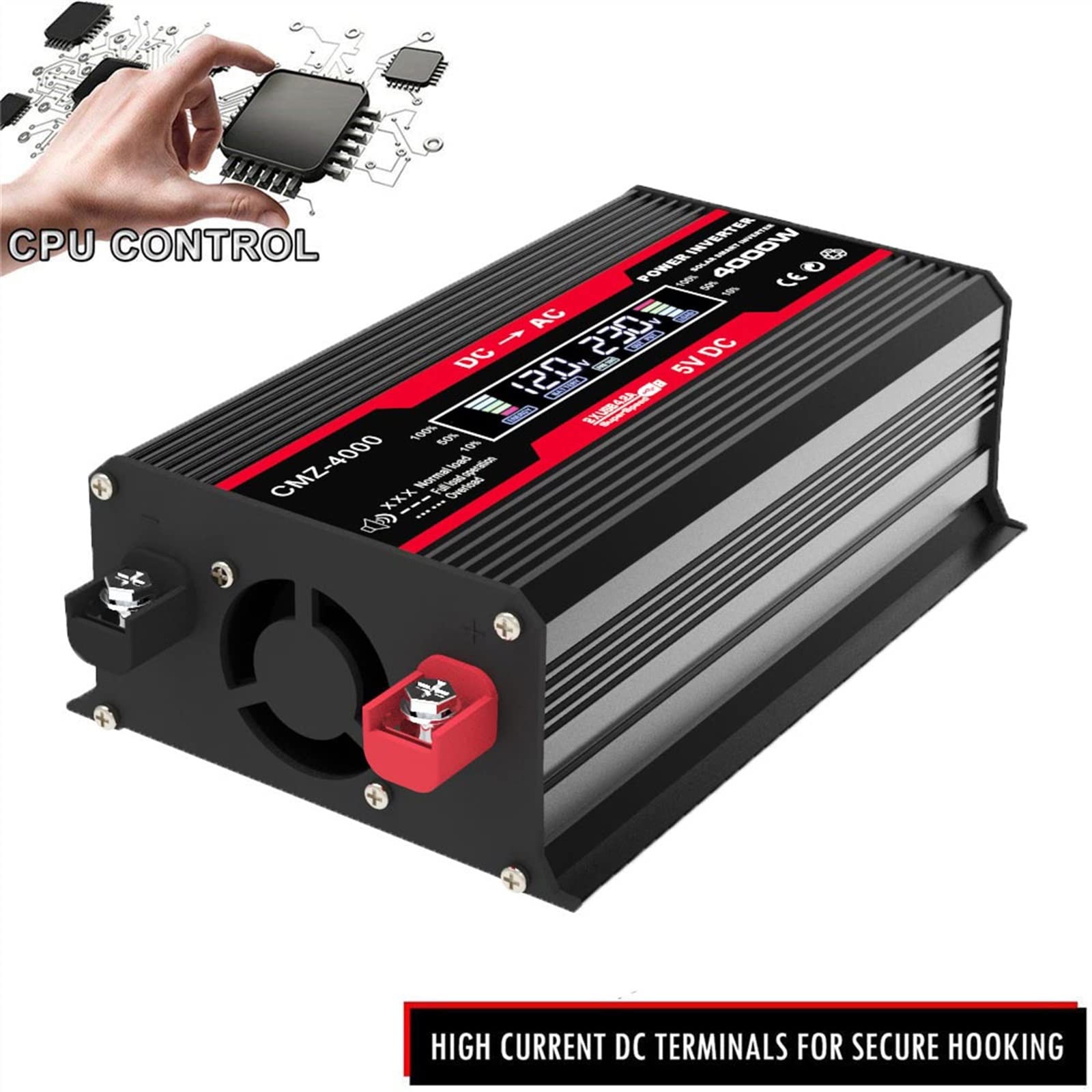 Falownik 4000W zmodyfikowana fala sinusoidalna przetwornica napięcia 12V 220 fala sinusoidalna 12V do 220 do generatora konwerterów domowych z przetwornicą częstotliwości ładowania LCD(4000W Red)