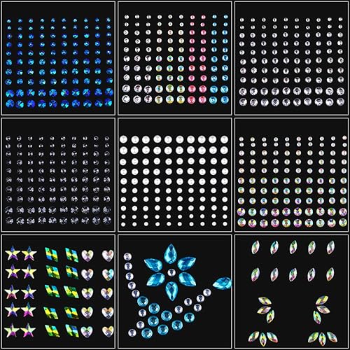 Bowitzki Face Jewels - Diamantes de imitación para maquillaje, gemas para la cara, calcomanías de diamantes de imitación para ojos, lágrimas,