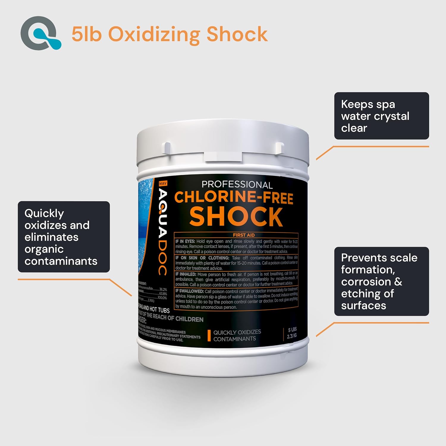 Aquadoc Non-Chlorine Spa Shock for Hot Tub - Chlorine Free Treatment & Enhanced Shock to Assist Bromine - Suitable Oxidizer - 5lbs
