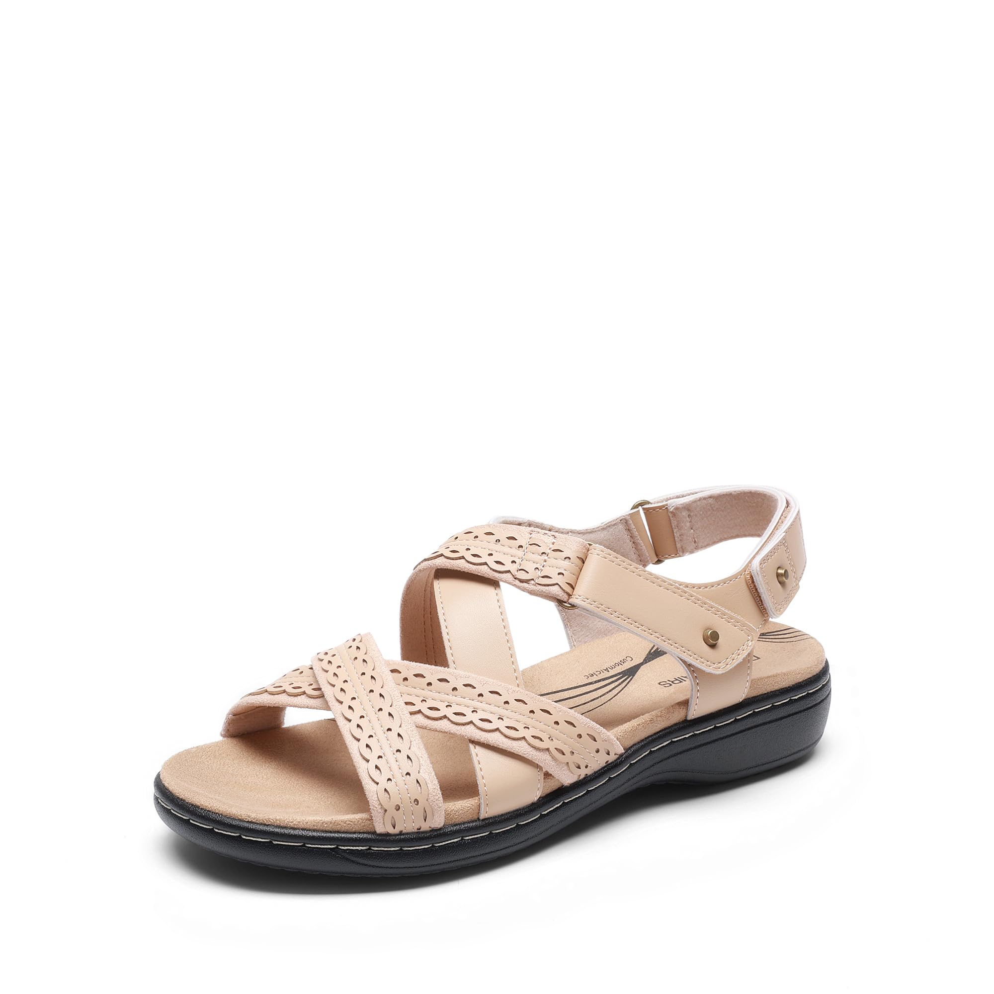 DREAM PAIRS Sandalias de soporte de arco para mujer, cómodas, puntera abierta, sandalias planas para caminar para el verano, Desnudo/, 41 EU