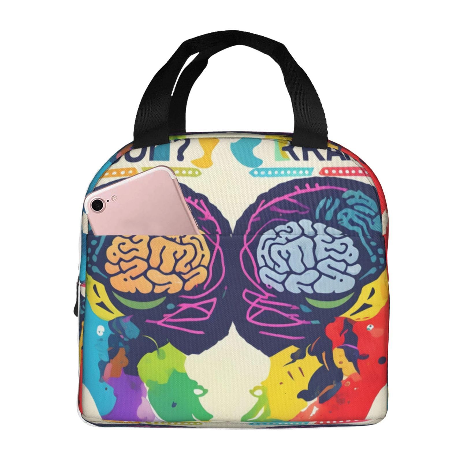 SUUNNYLeft and Right Brain Advantage Print Lunch Bag Reusable Insulated Lunch Box Travel Lunch Tote Bagfor Work Picnic Camping