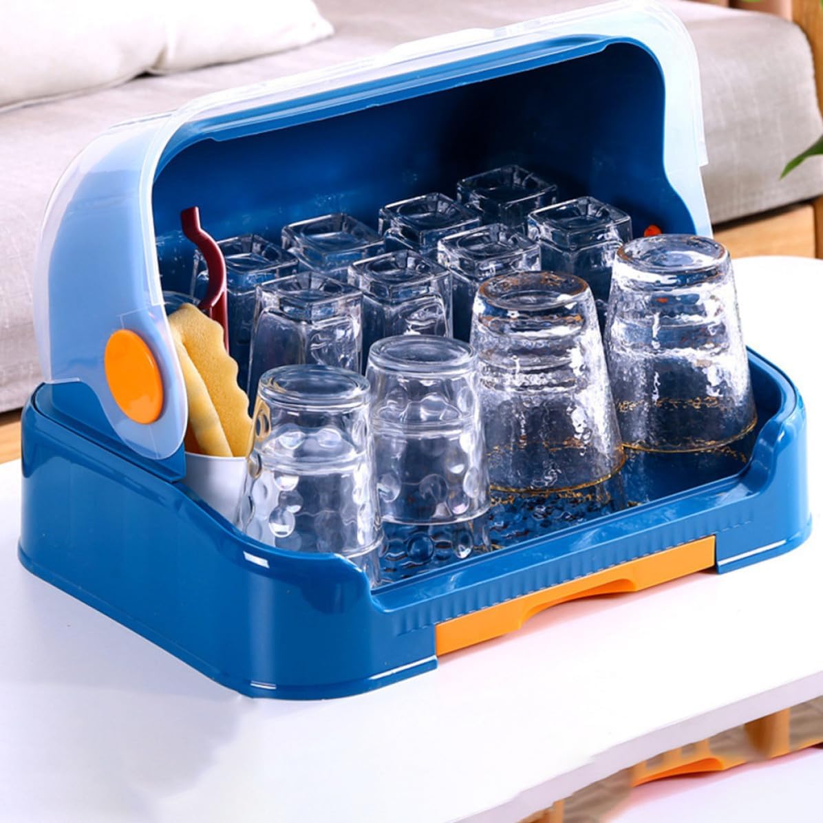 PRETYZOOM Blue Bottle Organizer Drying Rack with Lid for Kitchen Use Pp Material Cup Shelf and Tableware Storage Box Convenient Bottle Holder