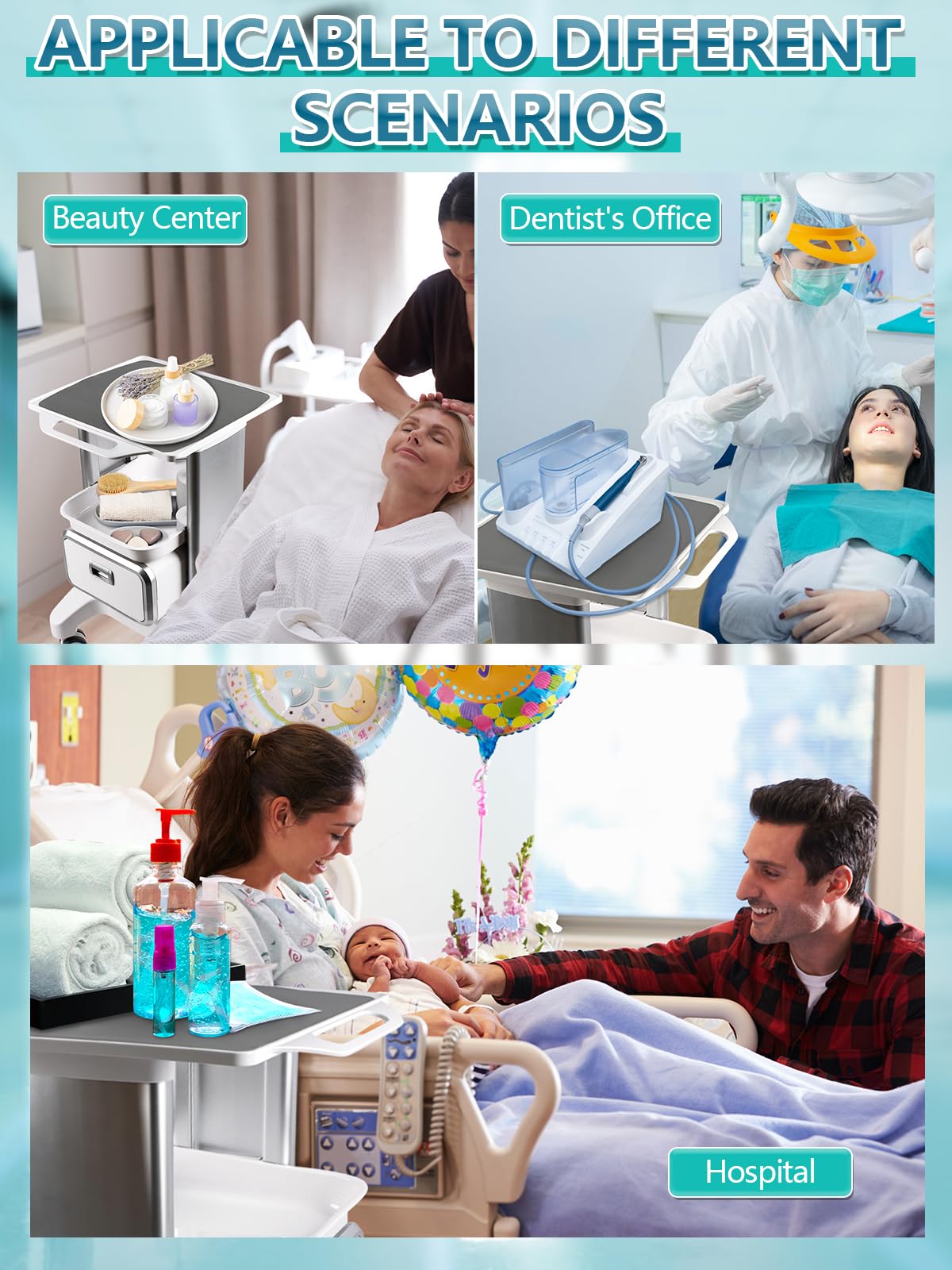EBANKU Carrello medico con ruote, carrello professionale con cassetto, dotato di cuscinetti antiscivolo, per clinica, spa, ufficio, camera da letto