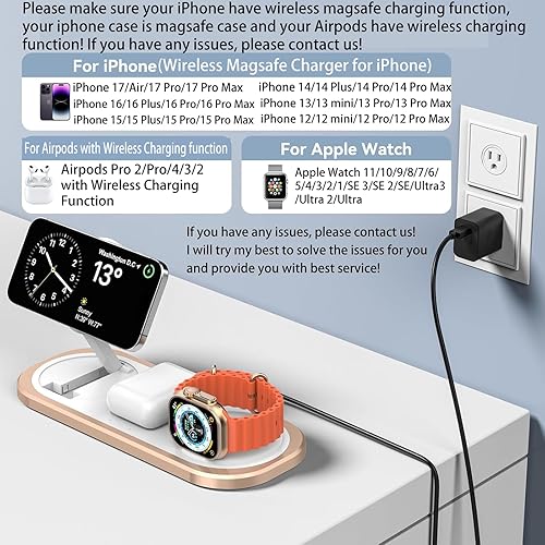 Miniatura 3 de Soporte de cargador inalámbrico rápido 3 en 1 para iPhone, estación de carga de viaje plegable para Magsafe para iPhone 17Air1615141312, serie Apple