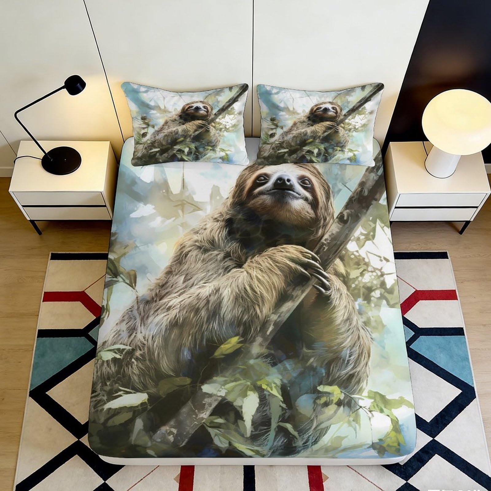 Uxinyoume Style-1 3D Printed Sloth Forest Fitted Sheet Microfiber Soft Anti-Slip Bed Cover For Bedroom Guest Room Decor Mattress Protection 90X200x25cm
