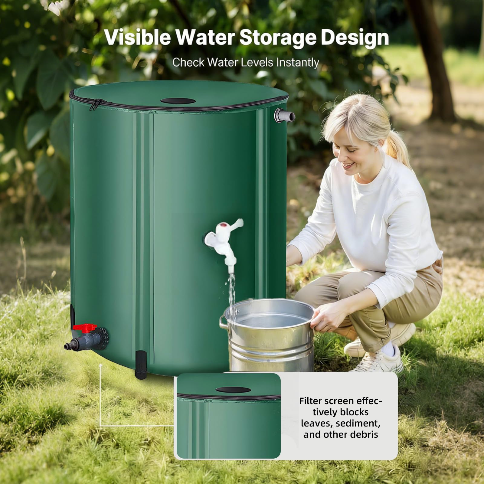 Sistema De Recolección Agua De Lluvia Plegable Con Barril - Tanque De Almacenamiento De Agua Portátil, Bajante Para Lluvia Contenedor Recolector De Con Filtro,380L