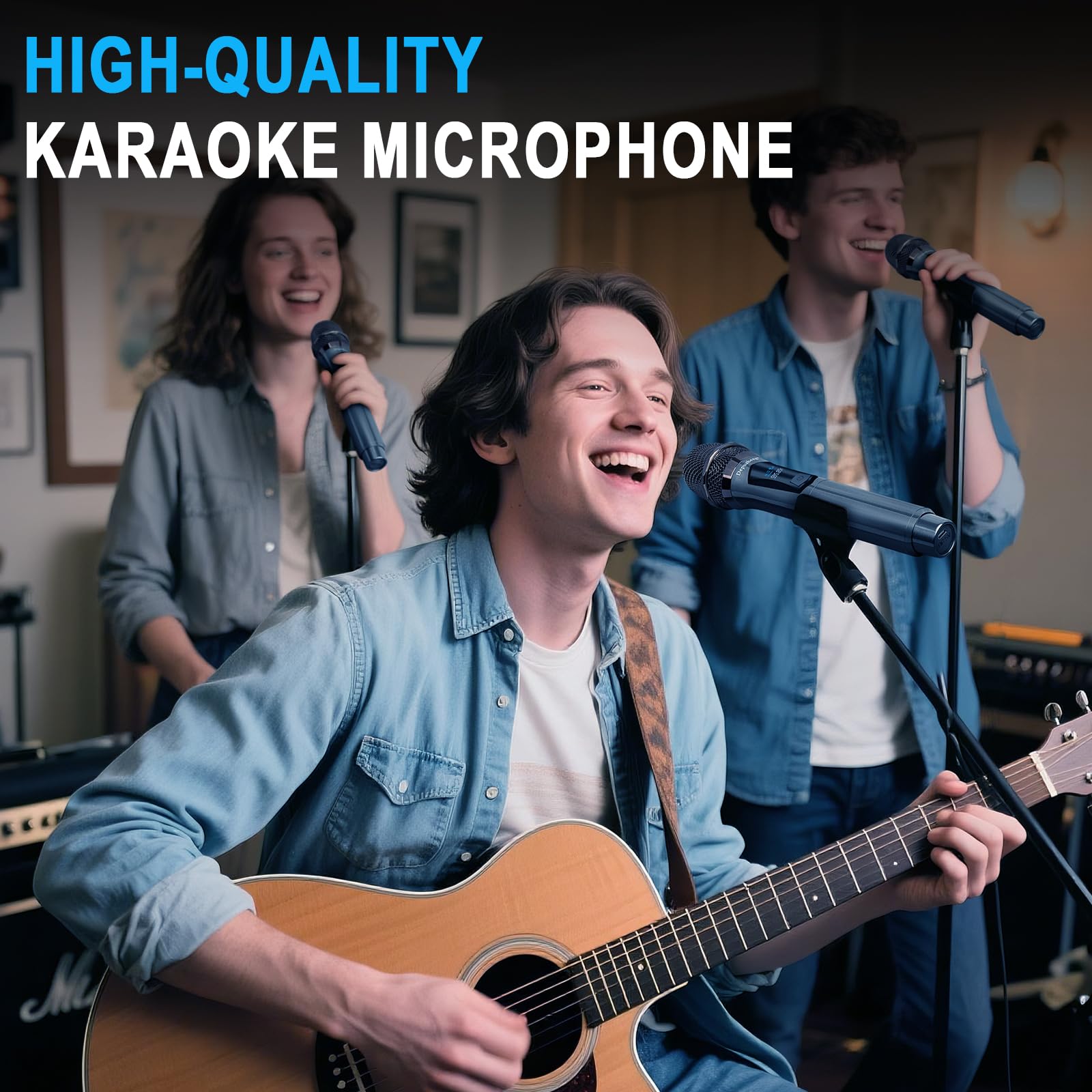 Depusheng Microphones sans fil, double système de karaoké, microphonos Inalambricos avec récepteur rechargeable, microphone dynamique sans fil pour chant, mariage, DJ, fête, discours
