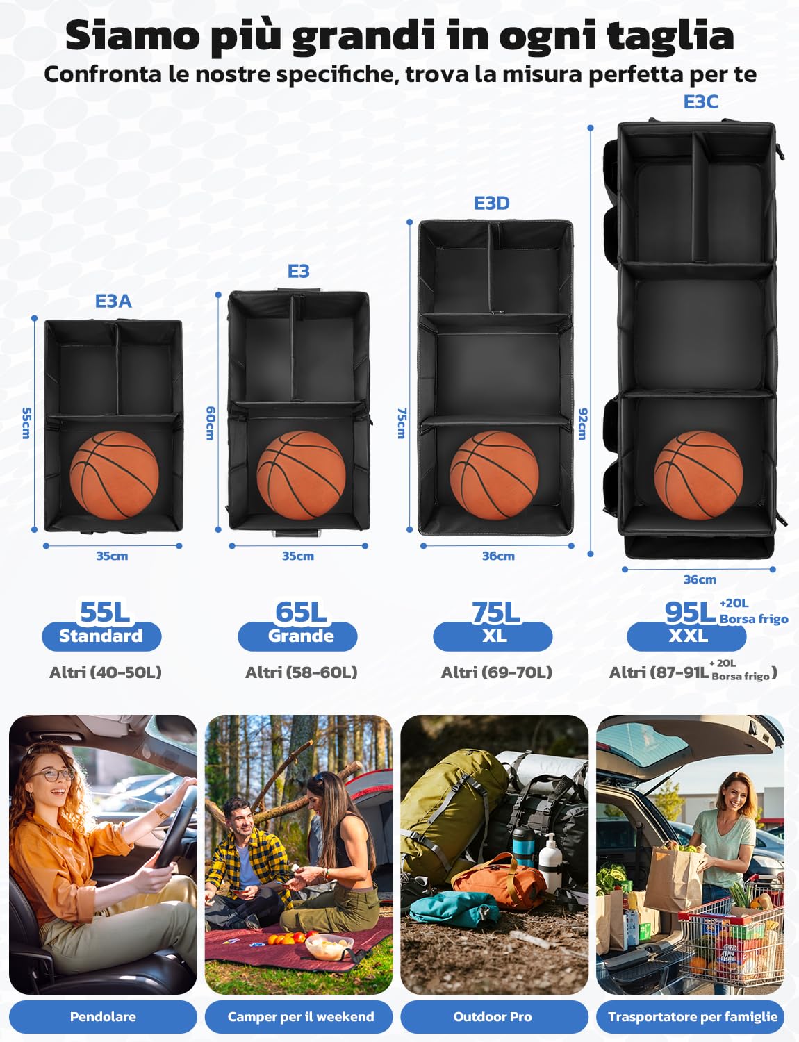 oasser Organizer per Bagagliaio Auto Waterproof 55L 600D Tessuto Oxford Organizer per Bbaule Pieghevole Multiscomparto Antiscivolo con Base Robusta Borsa per Bagagliaio Nero