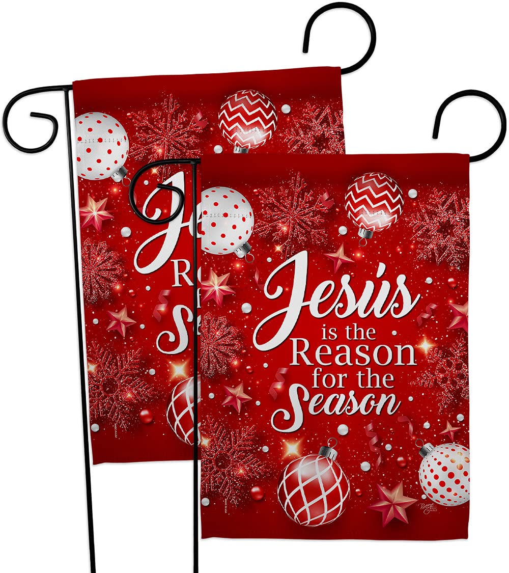 Breeze Decor Jesus is The Reason Garden Flag 2pcs Pack Winter Nativity Three King Religious Holy Family Season Wintertime Christian House Decoration Banner Small Yard Gift Double-Sided, Made In USA