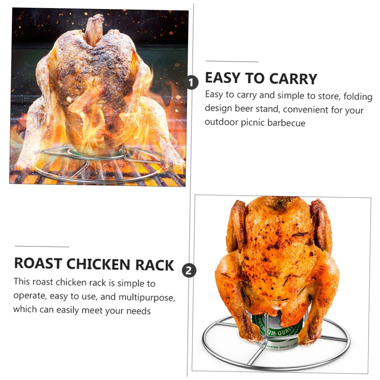 TOYANDONA 2pezzi Pollo da Esterno Supporto Rotondo per Birra Utile per Pollo Arrosto Realizzata in Acciaio Inox Lucidato Resistente alle Alte Temperature Facile da Trasportare e Riporre