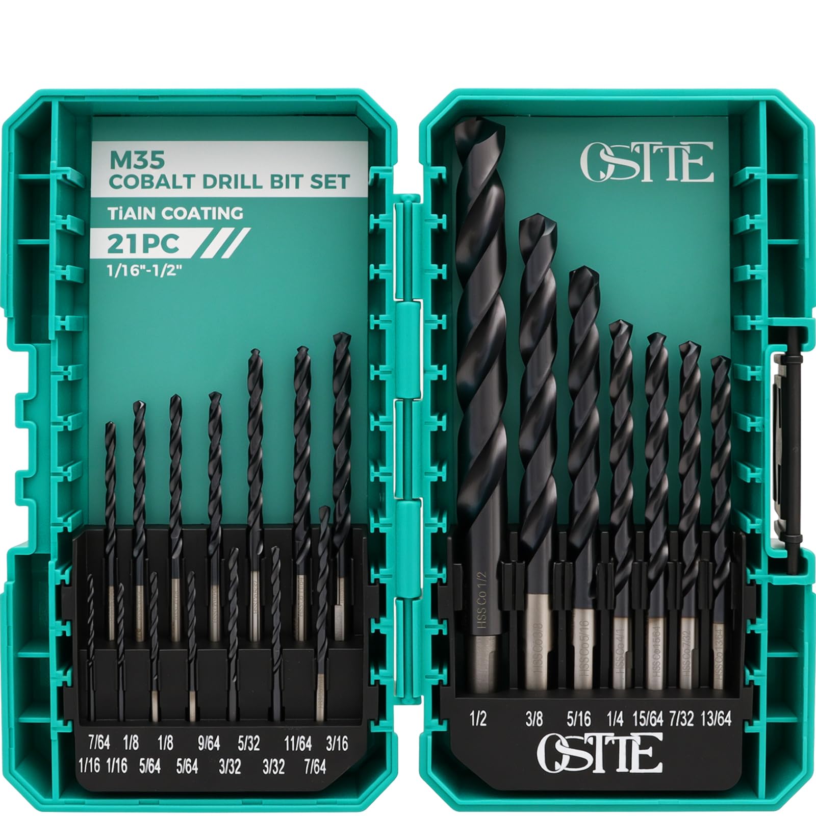 Juego de 21 brocas de cobalto (Pro), juego de brocas helicoidales M35 con revestimiento de nitruro de aluminio y titanio (TiAlN), metal endurecido de punta dividida de 135 grados, acero