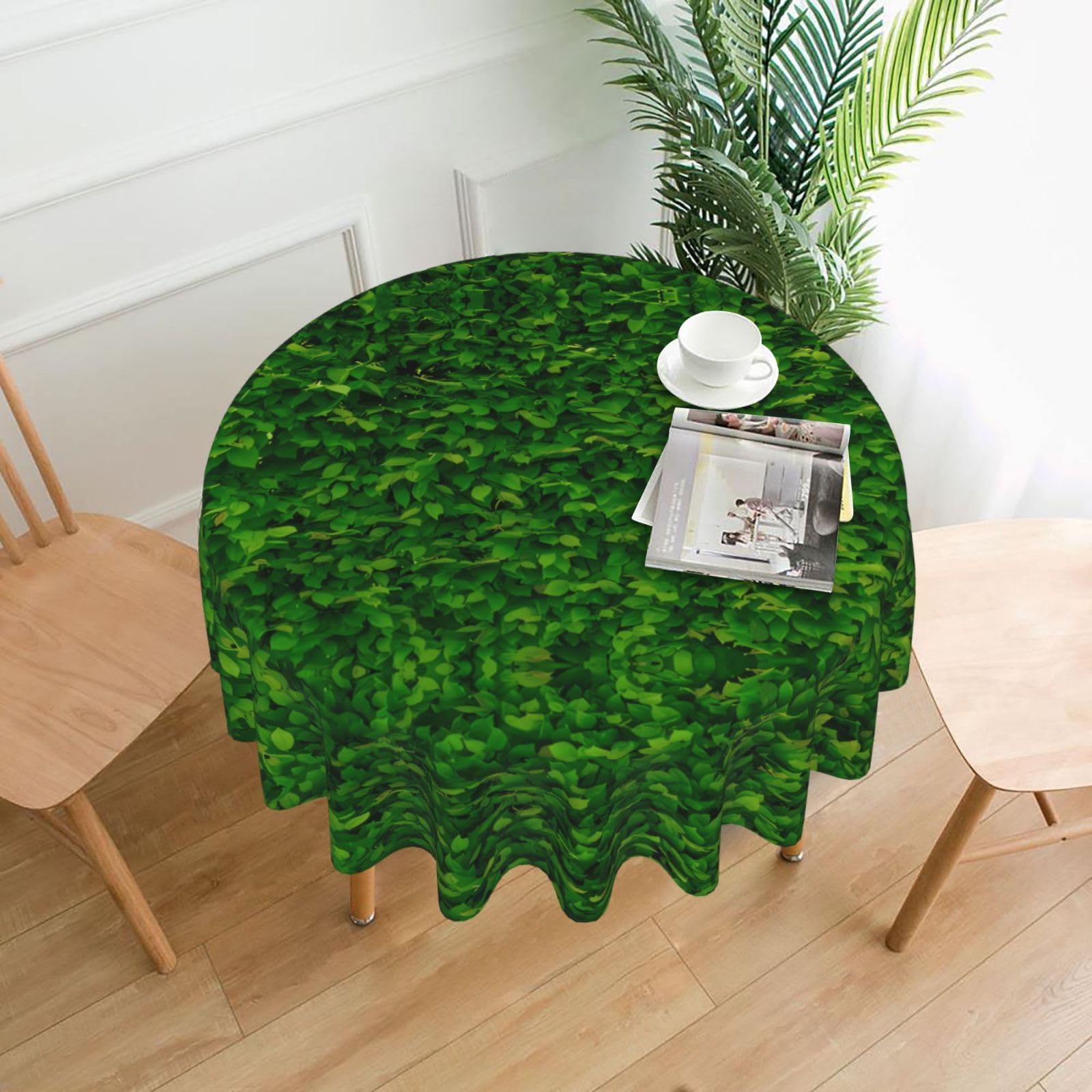 hhxvcv Green Leaves Wall Round Tablecloth – Dining Table Cover