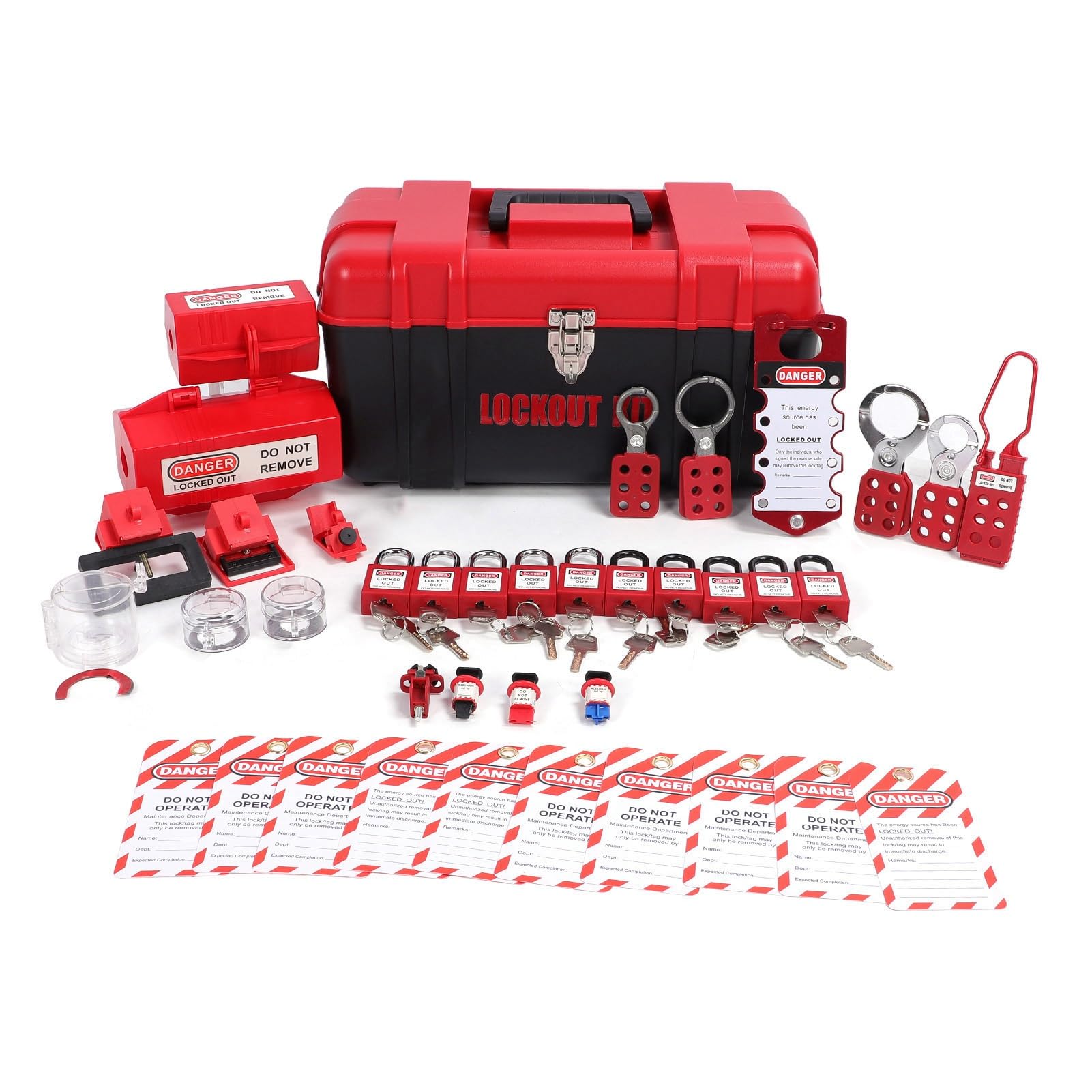 Rosvola Kit de Etiquetado de Bloqueo, Abrazadera Universal en Bloqueo de Disyuntor para Seguridad Industrial, Juego de Candados de Nailon Resistentes con Caja de Herramientas