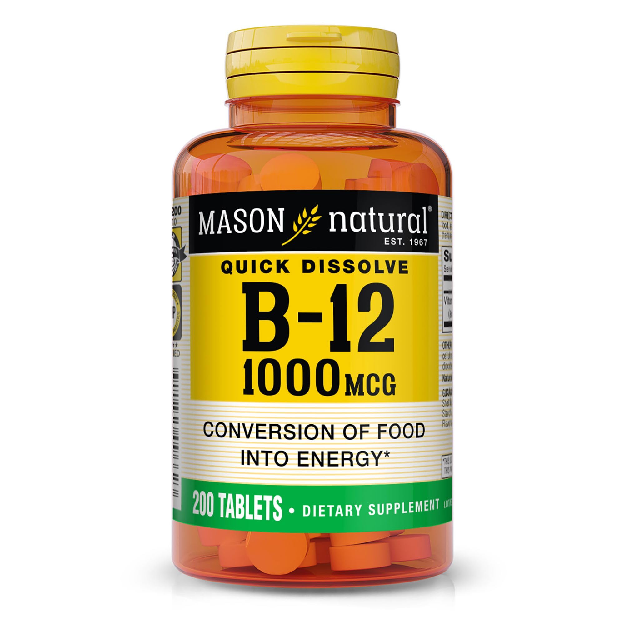 B12 1000 mcg Quick Dissolve Tablets for Healthy Conversion of Food into Energy, 200 Day Supply