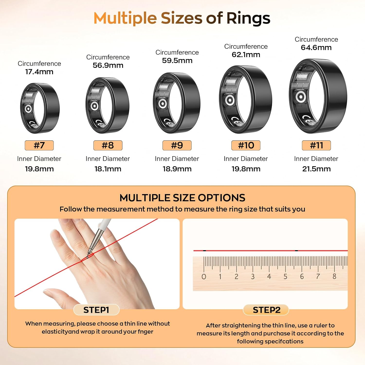 Smart Ring with Sleep Monitoring, Step Counting, Heart Rate, Blood Oxygen for iOS and Android, No Subscription Fee, IP68 Waterproof Health Tracker (Black, 9) - Image 2