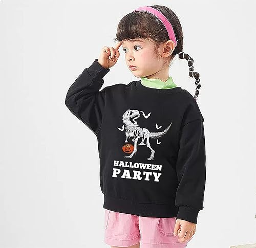 Miniatura 4 de TBBCWWQY Sudadera de Halloween para niños, camisa de dinosaurio que brilla en la oscuridad, para niñas, calabaza, murciélago, manga larga, algodón