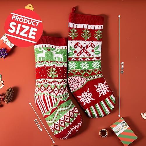 Miniatura 6 de JOYIN Paquete de 3 medias de Navidad de 18 pulgadas, calcetines de Navidad de punto trenzado rústico de gran tamaño en rojo y verde, para