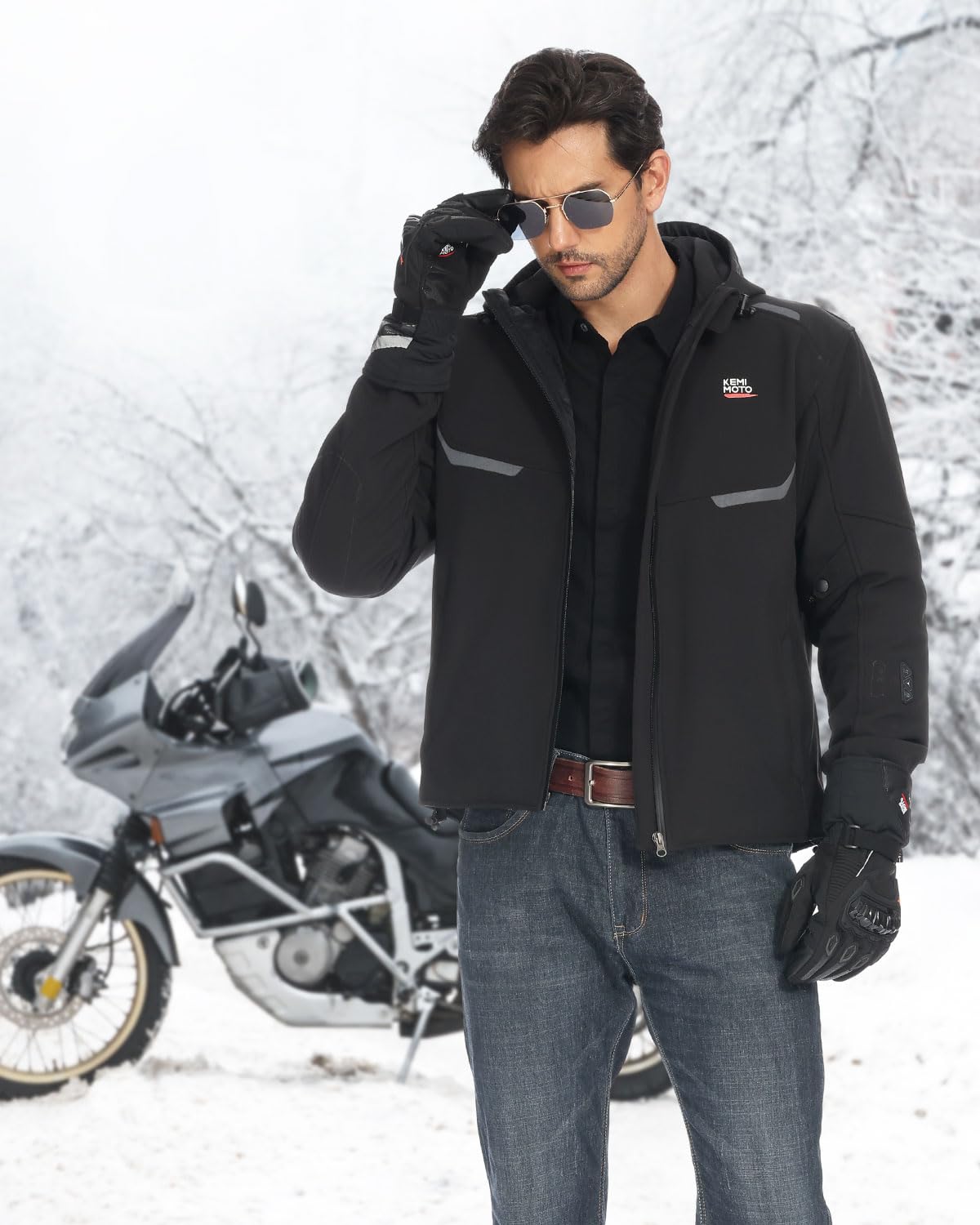 KEMIMOTO Gants Moto Hiver, Gants Imperméable Homologués Hommes Protection Multicouche, Chaude, à Deux Doigts Écran Tactile pour Activités de Plein Air Hivernales, Ski, Randonnée, Vélo