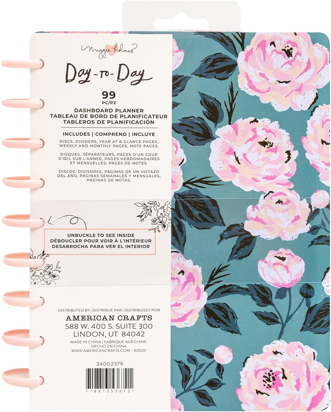 American Crafts UNDATED Planner BL/PK, Blue & Pink Rose