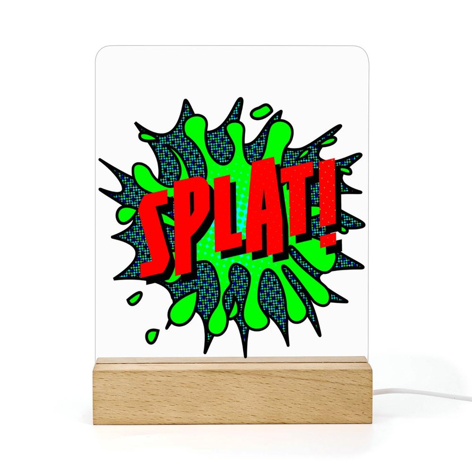 Lorolivier Children Table Lamp Friend Gift Splat Pop Art Printed Acrylic Night Light Wooden Base Anniversary Personalised Bedroom Decorative Lamp Gift Birthday