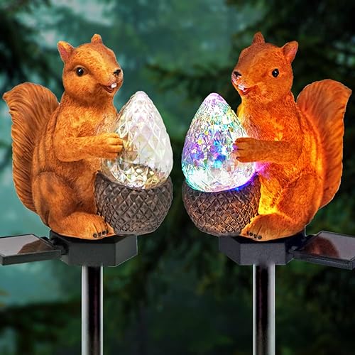Miniatura 6 de Luces solares de jardín, luces LED de resina con figura de ardilla, decoración impermeable al aire libre para patio, camino, patio y césped, 1