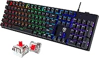 Vista 47 de RisoPhy Teclado mecánico para juegos, RGB de 104 teclas ultradelgado con retroiluminación LED USB con interruptor azul, teclas ABS duraderas, Negro