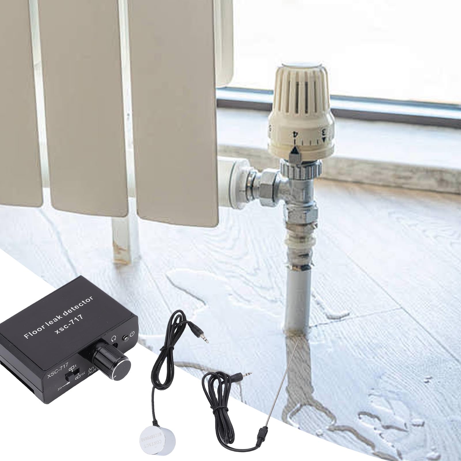 Asixxsix Detector de Fugas de Agua, Sensor inalámbrico portátil con sondas duales y Auriculares, sensibilidad de -70 dB, para tuberías, hormigón, Acero, Obras de construcción (Enchufe de la UE)