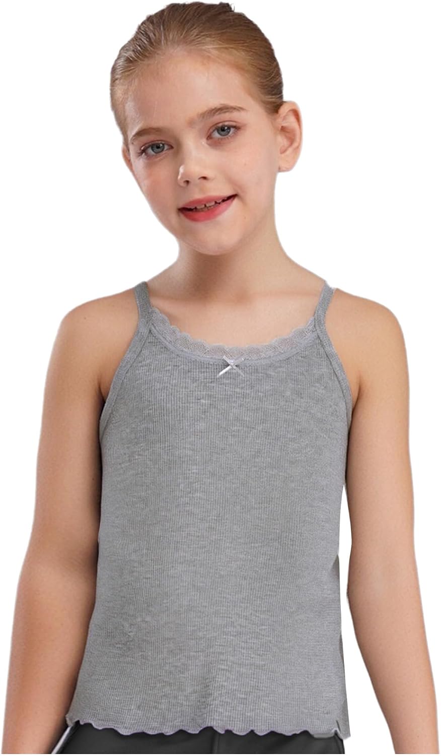Yhong Kids Girls Spaghetti Strap Camisole Ribbed Knit Crop Tank Top Lace Edge Cami Summer Casual Wear