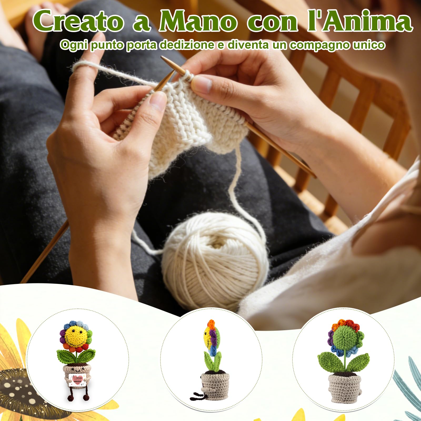 Regalo Girasole per Amici, Decorazioni da Scrivania per Casa e Ufficio, Pocket Hug Positive Fiori all'Uncinetto Regalo per Laurea Collega Sorella Amica Ufficio, Che Fortuna Averti - 4