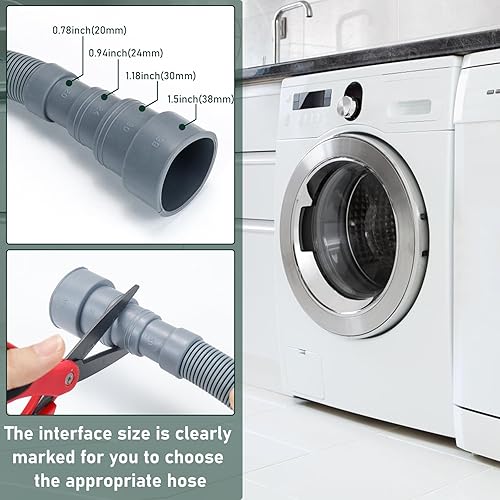Miniatura 4 de Kit de extensión flexible de manguera de drenaje para lavadora, manguera de drenaje universal corrugada para lavavajillas con 1 soporte de manguera