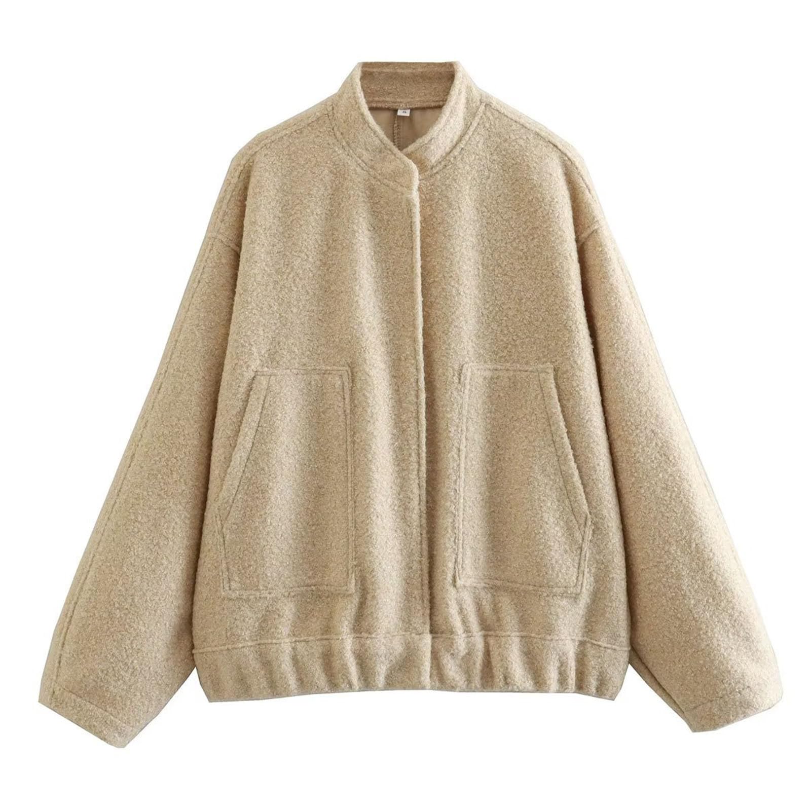 Generisch Wachsjacke Herren Modische Fleecejacke, locker geschnitten, Stehkragen, einfarbig, Oberbekleidung für Alltagsausflüge Freizeitaktivitäten