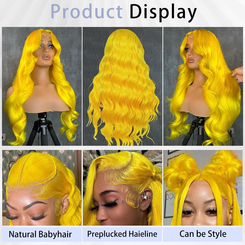 Amazon.com : XIAPAY Yellow Lace Front Wig Human Hair 20 Inch  display picture 2
