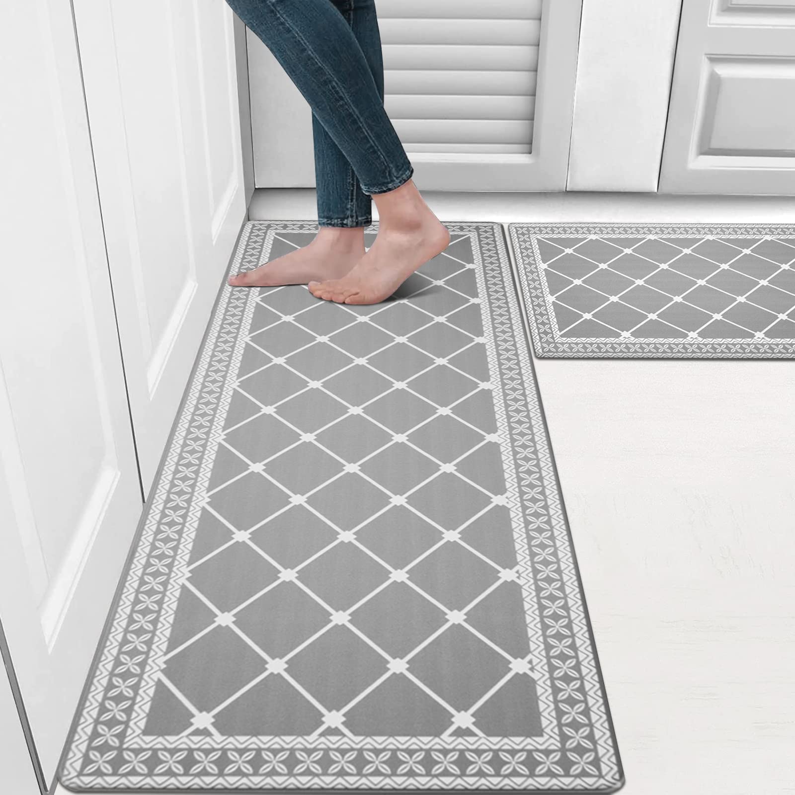 HEBE Anti Fatigue Kitchen Mat Set of 2, Farmhouse Kitchen Rugs Non Skid ...