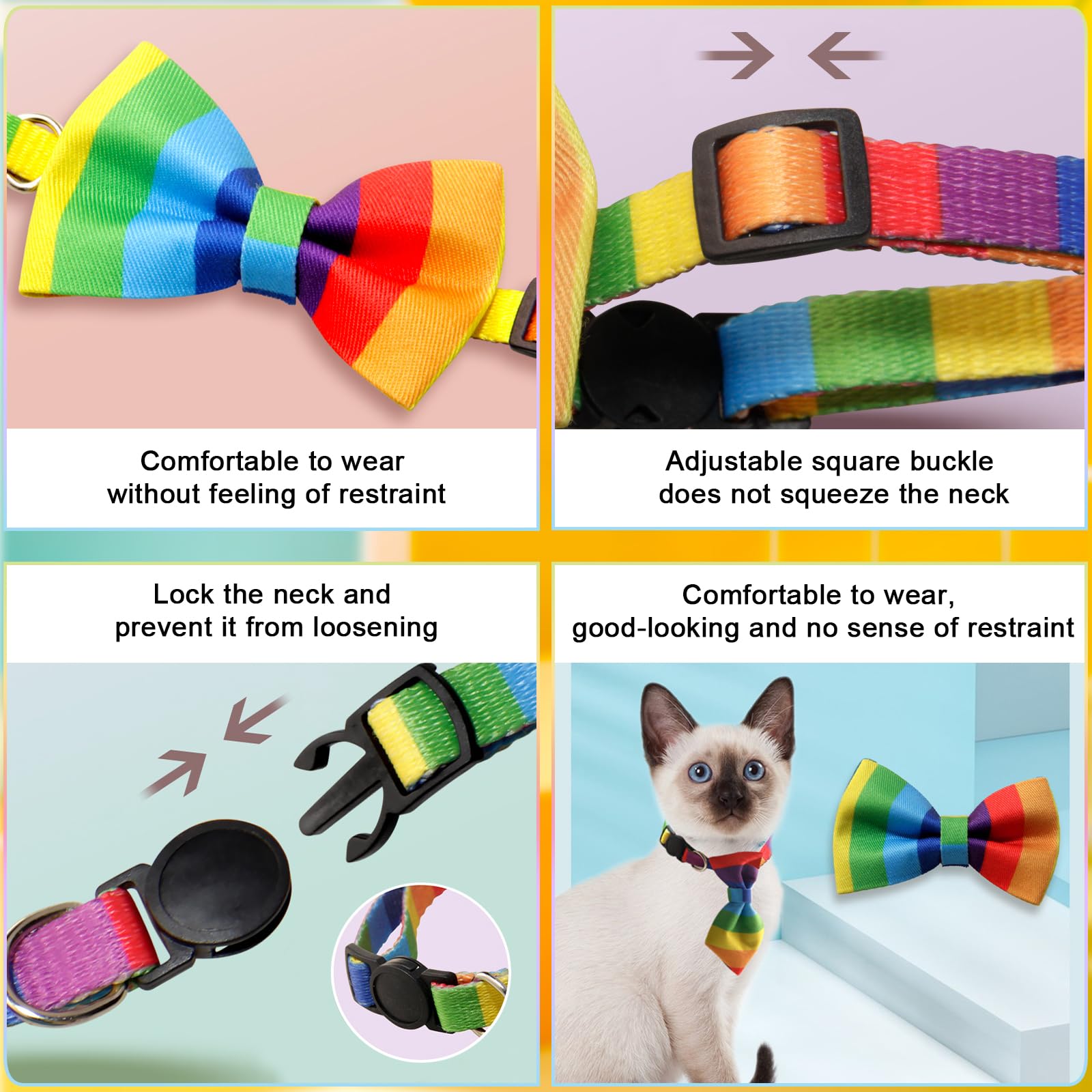 Costume per cani Pride Day, collare a bandana con fiocco e cravatta, confezione da 2 pezzi, accessori regolabili per cani LGBT per cuccioli, gatti, feste, travestimenti cosplay