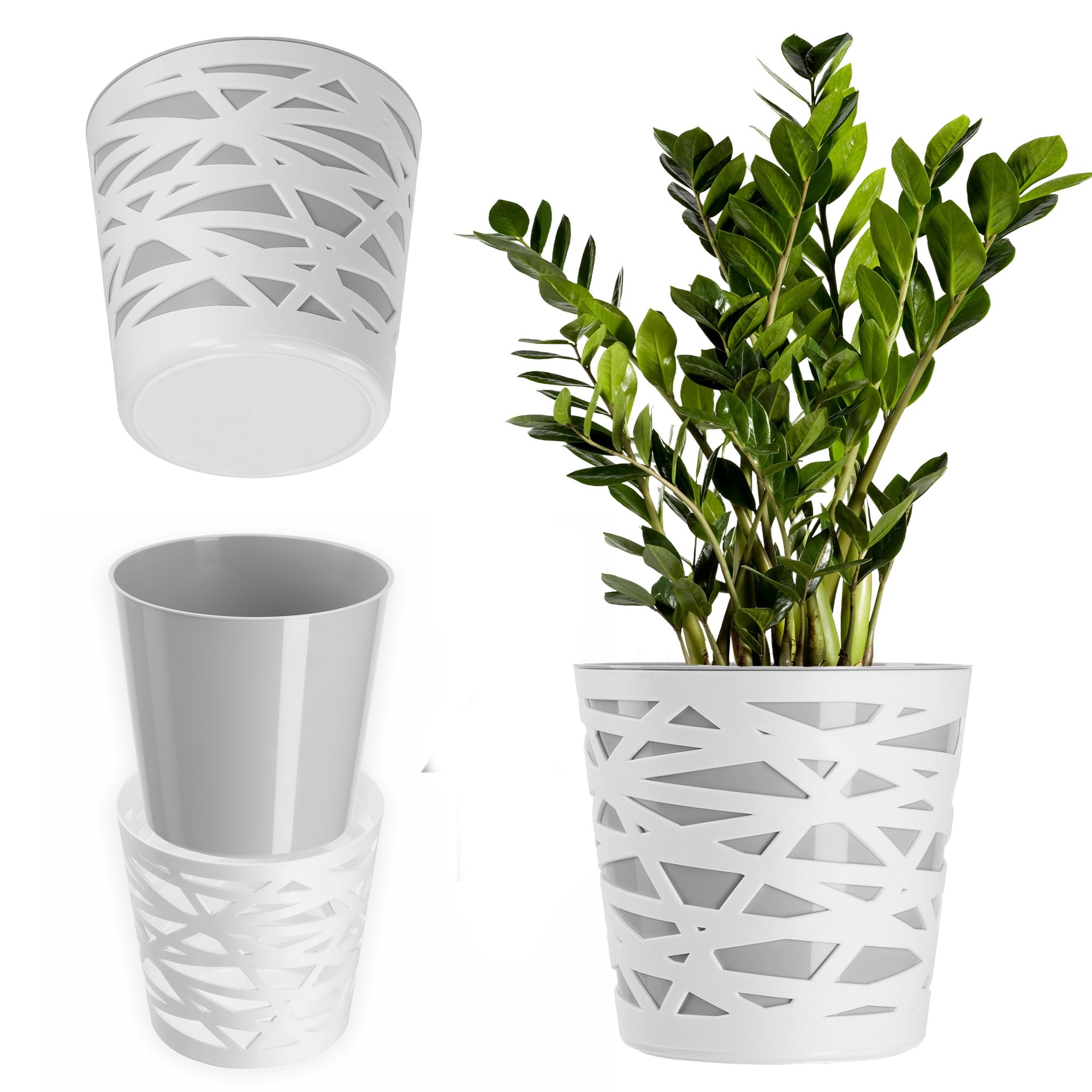 KADAX Blumentopf, Übertopf, runder Pflanztopf aus Kunststoff, Pflanzkübel für Blumen, Pflanzen, Balkon, Blumenkübel für Innen, leichtes Pflanzgefäß, moderner Blumenübertopf (19cm, Grau)