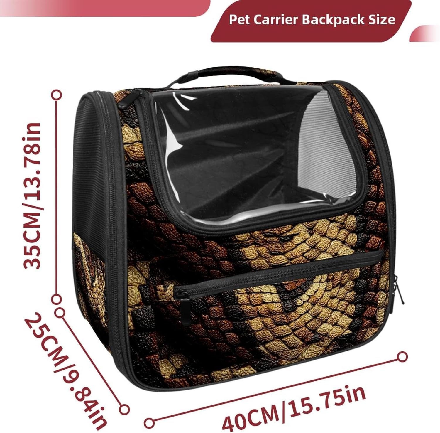 Portable Travel pet Backpack Carrier Hamster Bag Small Dog cat Carrier Breathable Hang Bag, Snake Animal Skin Print Abstract