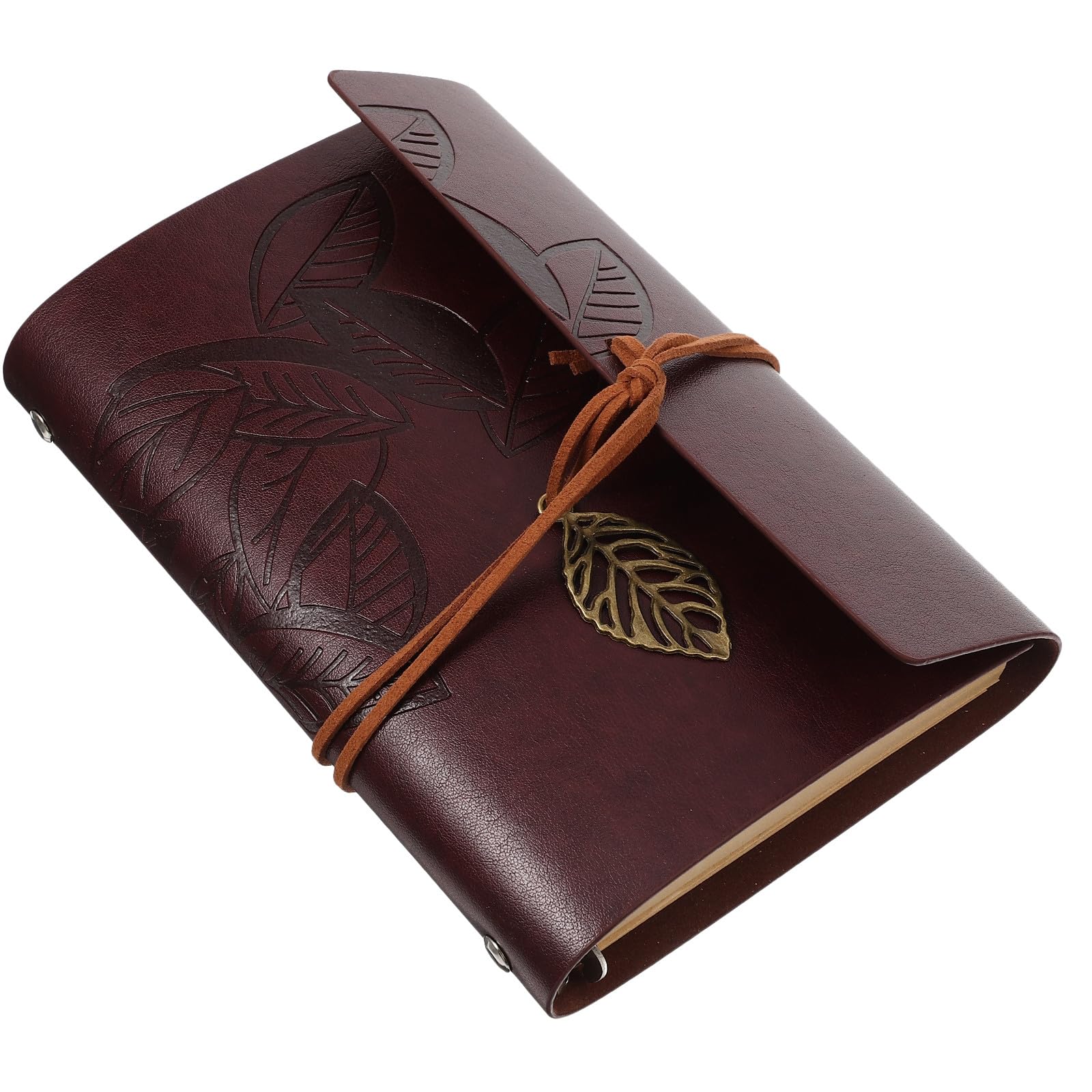 ORFOFE A6 Leather Cover Travelers Notebook Portable Diary Notepad with Leaf Design, Yellow Brown, Portable Daily Planner for Travel and Business Note Taking