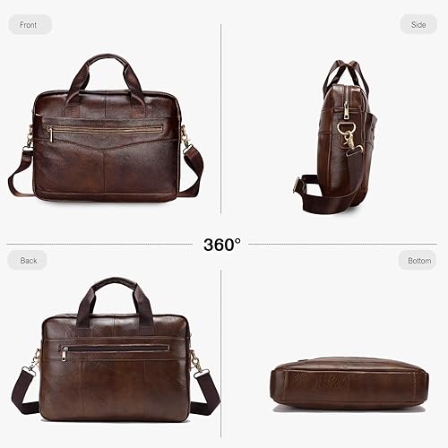 Miniatura 6 de FANDARE Retro Leather Briefcase Mens Laptop Crossbody Shoulder Messenger Business Bag