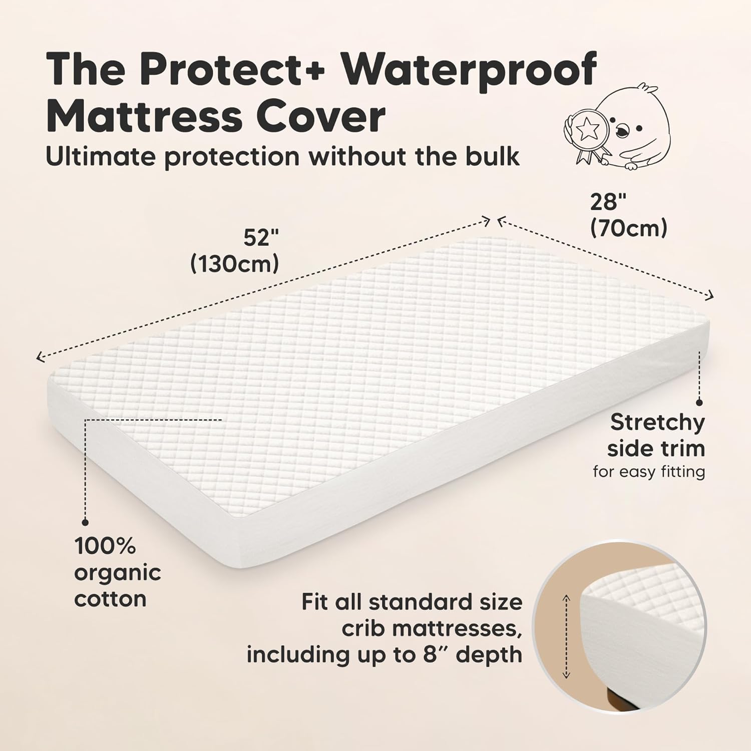 2-Pack Waterproof Crib Mattress Protector Cover Fitted – Quiet Baby Crib Mattress Pad Sheets, 52″ x 28″ Soft Quilted Cotton Baby Sheet, Machine Washable, Easy Fit, Durable (Soft White/Quin)
