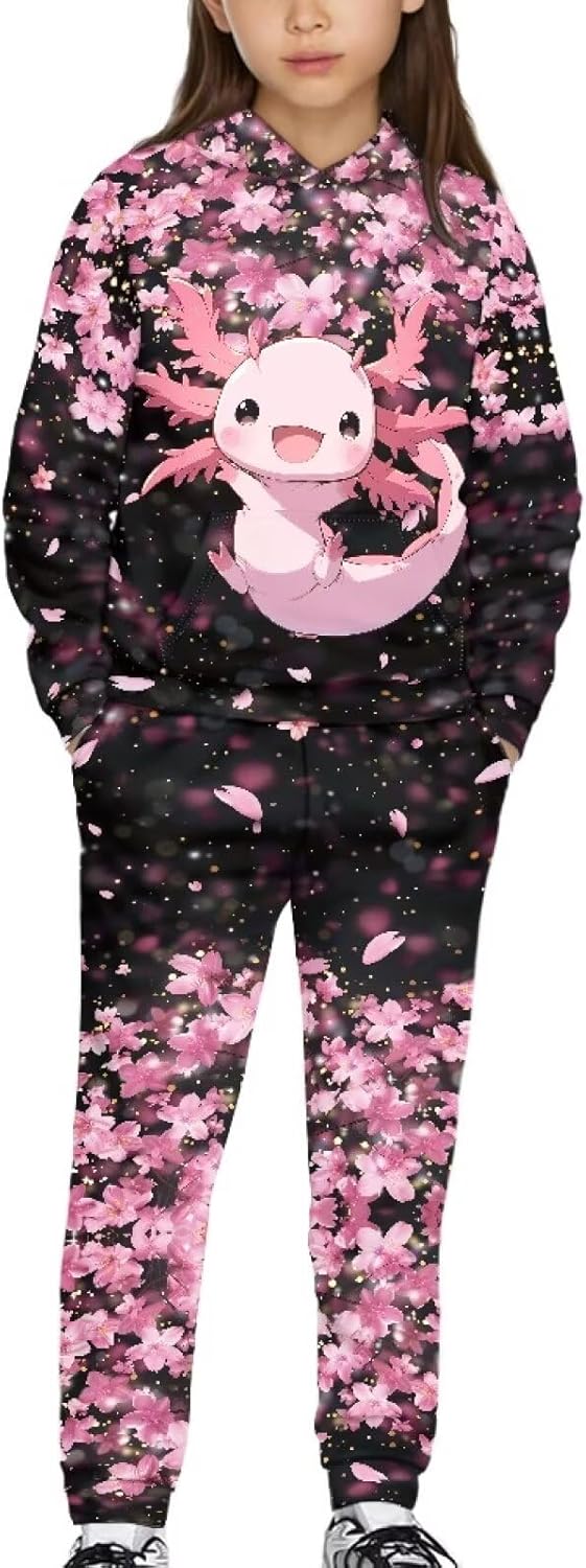 Yuuxorilu Boy's Casual 2 Piece Outfits Graphic Long Sleeve Hoodies Sweatshirts and Sweatpants Set