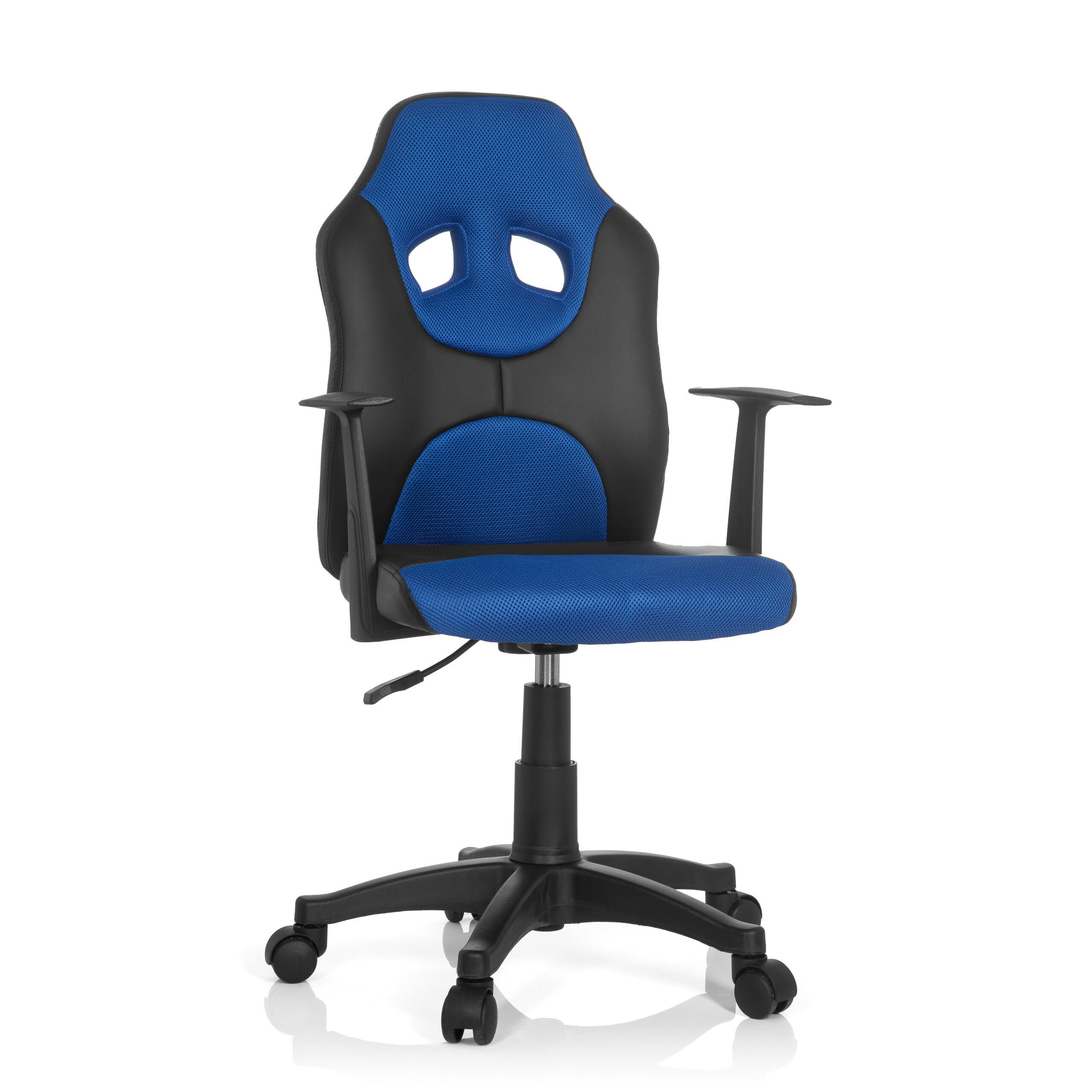 Chaise de bureau pivotante pour enfants hjh OFFICE Kid Game AL en similicuir noir et bleu